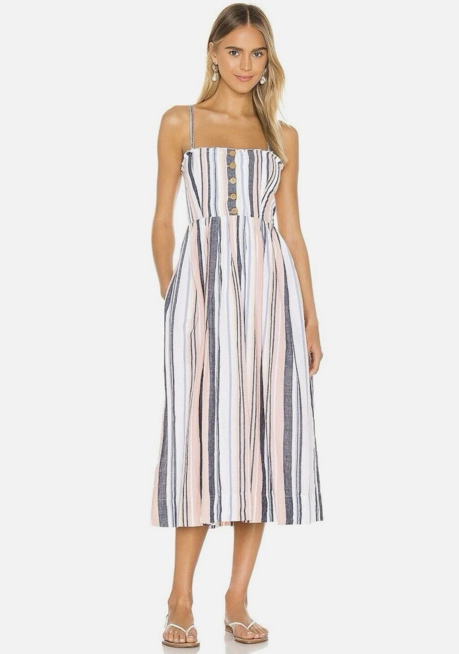 Free People Lilah Striped Pastel Cotton Dress Bohemian Fit And Flare SZ S NWT